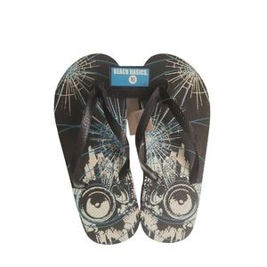 BEACH BASICS MEN'S SUMMER FLIP FLOP Black Blue THONG SANDALS Size US 10